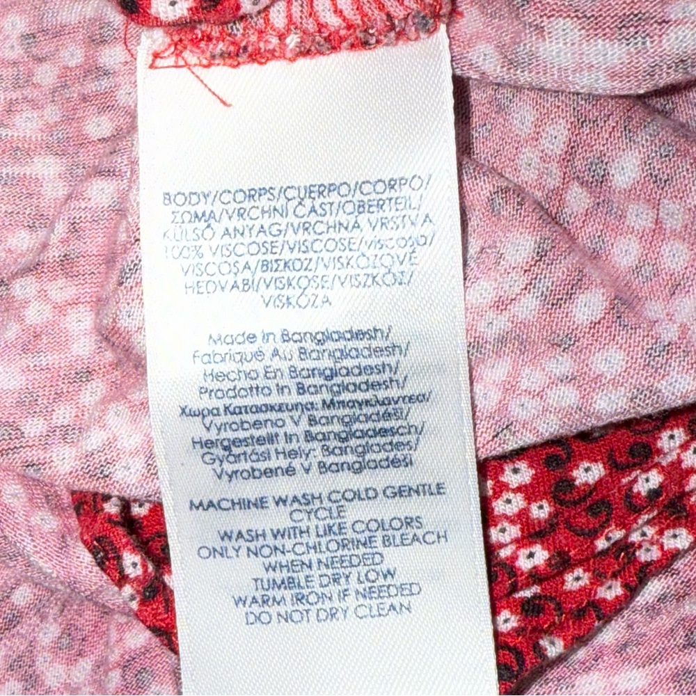 Chaps Red Floral Lace Up Peasant Blouse XL Boho Short Sleeve - Picture 6 of 7